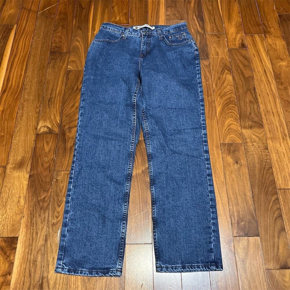 Harley-Davidson Jeans Womens Petite 6 Pet Blue Straight Leg Logo Patch Denim